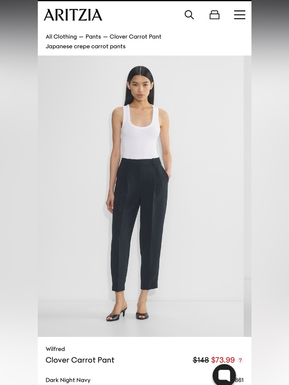 Aritzia Wilfred Clover Carrot Pant - Dark Knight Navy (Black)